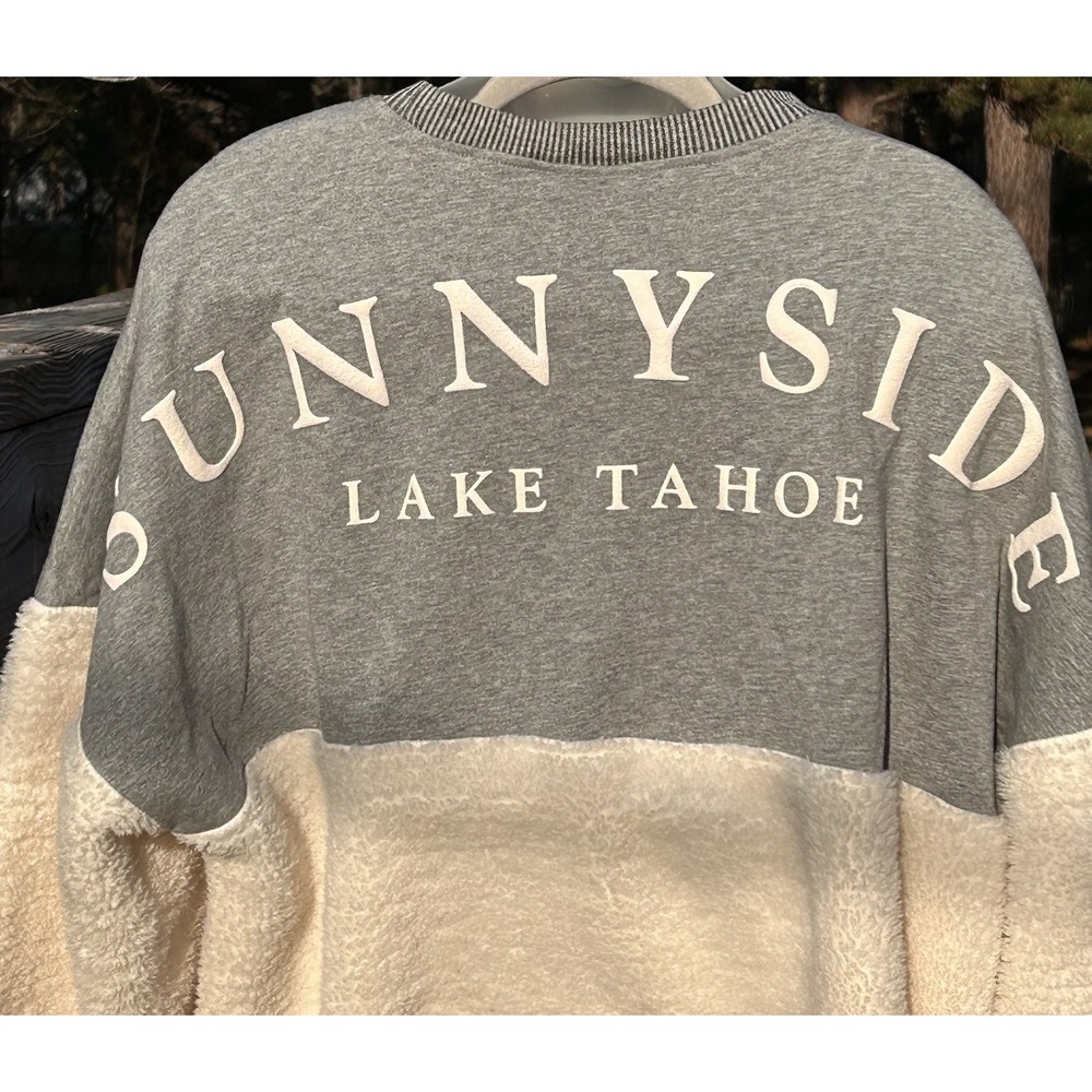 Sunnyside Lake Tahoe Cozy Sherpa sweatshirt Women's Lg‎ Cottage Core Oversized